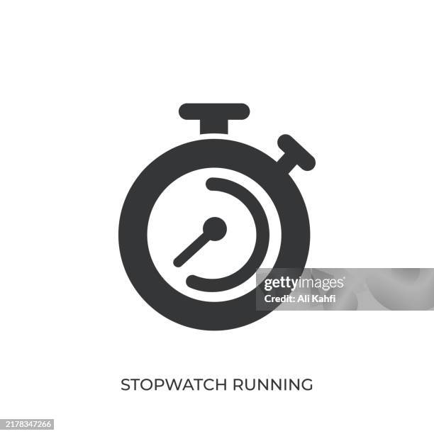 stopwatch running glyph solid icon. solid icon that can be applied anywhere, simple, pixel perfect and modern style - past present and future stock illustrations