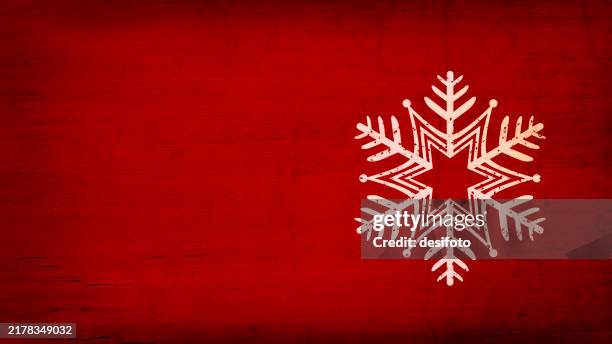 off white colored one beautiful captivating snowflake shape over vibrant red maroon old rustic weathered horizontal festive glowing creative merry christmas vector background for greeting cards, posters and xmas, new year celebrations banners, backdrops - rustic christmas stock illustrations