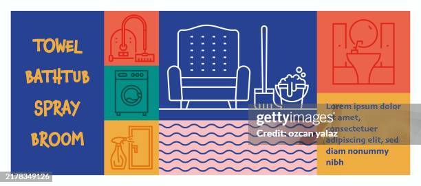 cleaning service concept, line style vector illustration. - kitchen garbage stock illustrations