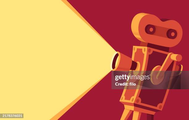 ilustrações de stock, clip art, desenhos animados e ícones de movie camera film screening background - montagem de filme estúdio de cinema
