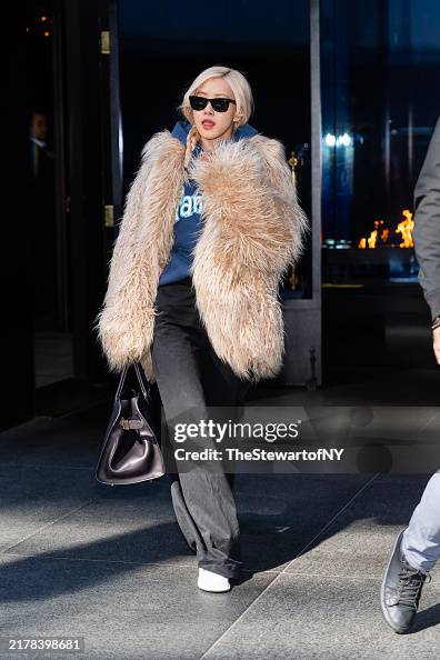 Rose Mbe Rosé aka Roseanne Park MBE is seen in Midtown on October 14, 2024 in ...
