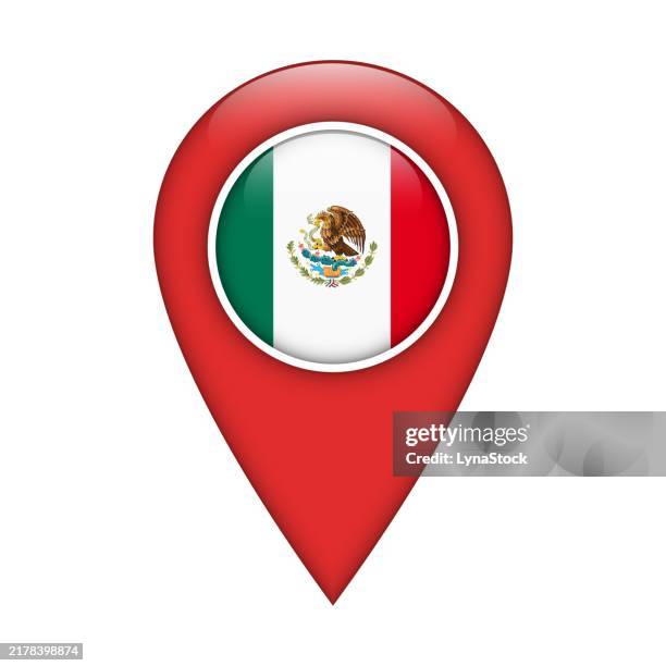 pinpoint vector icon with mexico national flag isolated on white background. map pointer symbol for website, gps navigator, apps. illustration in flat design. location marker. geolocation mark on the map. - map marker stock illustrations