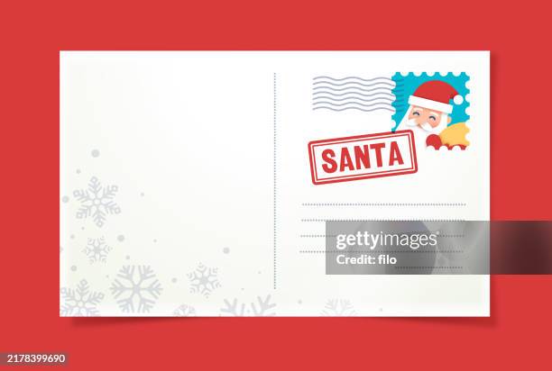 postkarte zum weihnachtsmann brief winter design - rücken stock-grafiken, -clipart, -cartoons und -symbole