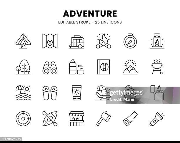 adventure editable line icons - penknife stock illustrations