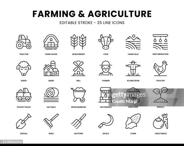 illustrations, cliparts, dessins animés et icônes de agriculture, et agriculture icônes de ligne modifiables - botte de paille