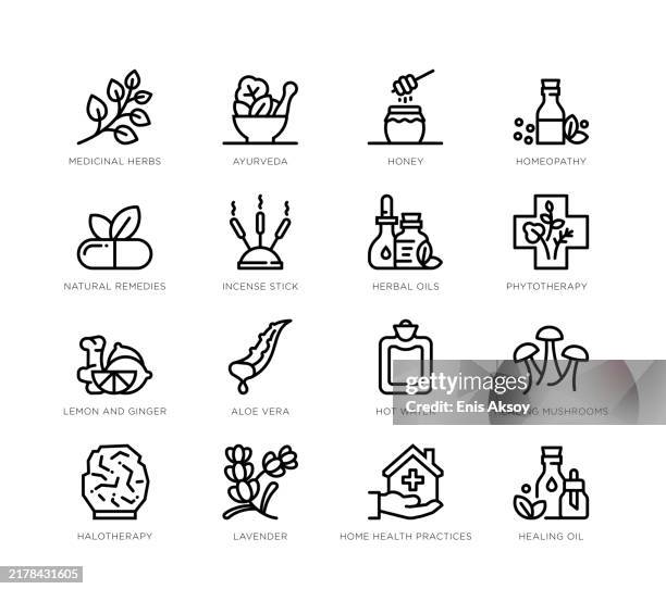 alternative medicine: natural remedies icons - natural condition stock illustrations