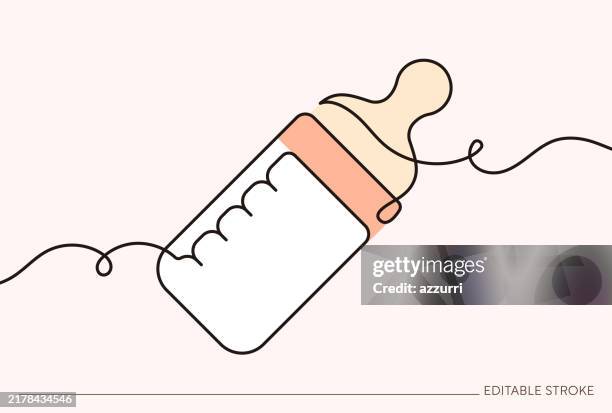 baby bottle continuous line art illustration - baby bottle stock illustrations