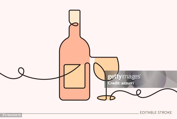 ilustraciones, imágenes clip art, dibujos animados e iconos de stock de ilustración de arte lineal continuo de la bodega - bar bottles background