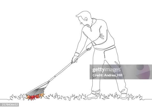 Man Raking Svg Man Raking Leaves Single Line Drawing Style Border With Editable Stroke ...