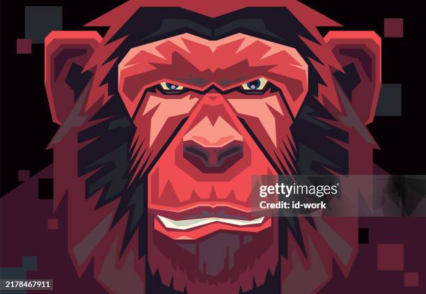 illustrations, cliparts, dessins animés et icônes de chimpanzé tête en colère - chimpanzee aggression