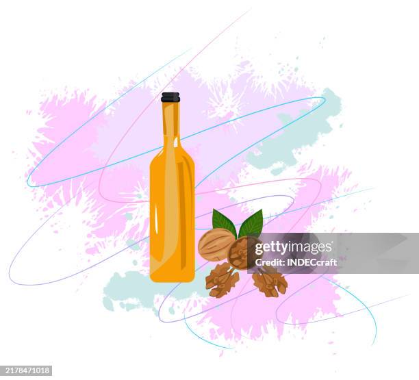 walnut oil with grunge - walnut shell stock illustrations