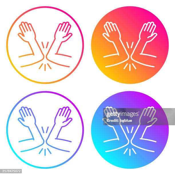 greeting with elbow bump. round icons with color gradients - elbow greeting icon stock illustrations