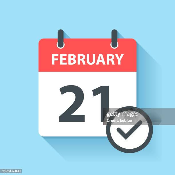 february 21 - daily calendar icon in flat design style - checking calendar stock illustrations