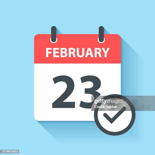 february 23 - daily calendar icon in flat design style - checking calendar stock illustrations