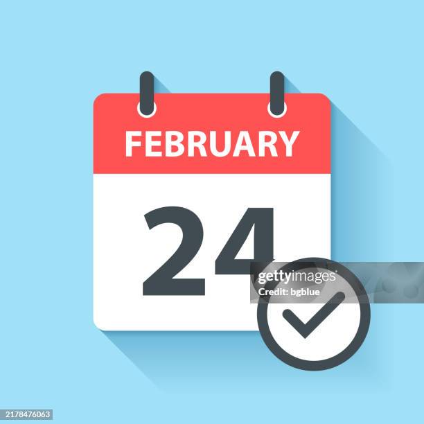february 24 - daily calendar icon in flat design style - checking calendar stock illustrations