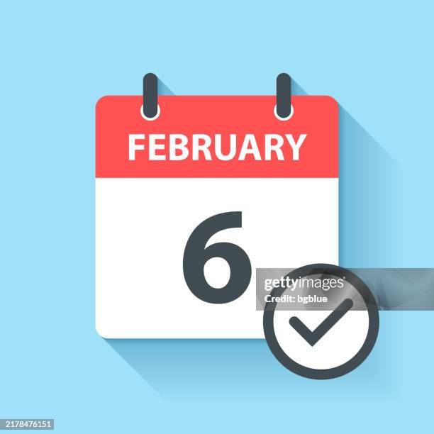 february 6 - daily calendar icon in flat design style - checking calendar vector stock illustrations