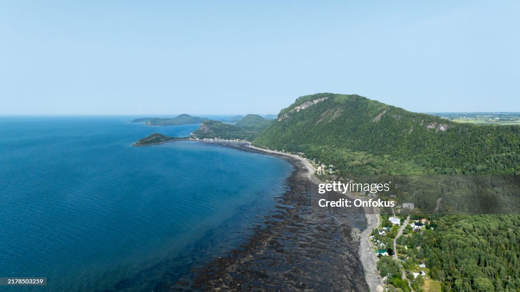 Aerial View of Saint-Fabien-Sur-Mer and Parc National du Bic, Quebec, Canada during Summer