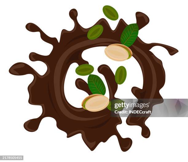 pistazien mit schokoladenspritzer - pistazie stock-grafiken, -clipart, -cartoons und -symbole