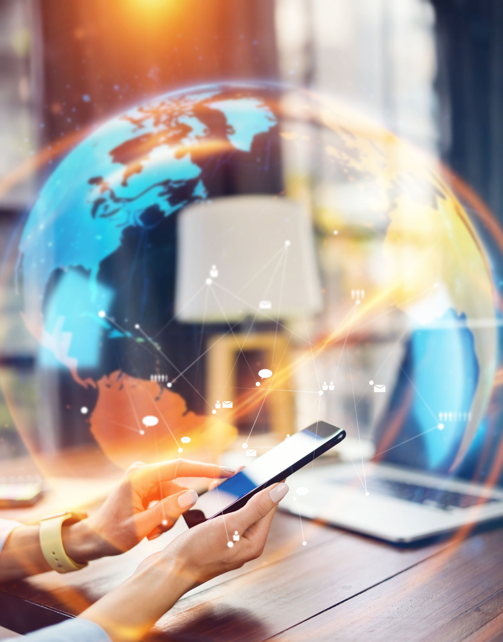 Close-up photo of female hands with smartphone. Concept of networking or remote work. Global business network. Close-up photo of female hands with smartphone. Concept of networking or remote work. Global business network.