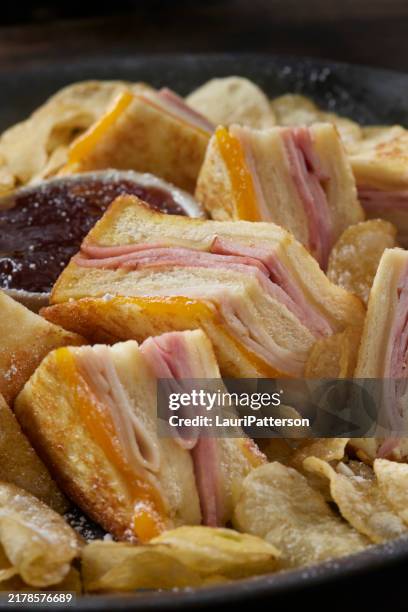the classic monte cristo sandwich - white bread stock pictures, royalty-free photos & images