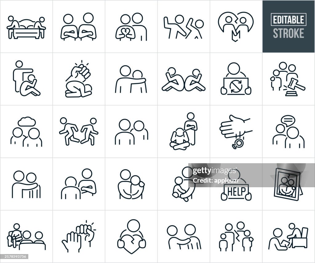 Relationship Difficulties Thin Line Icons - Editable Stroke