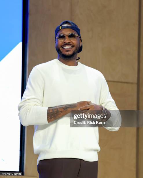 Carmelo Anthony speaks onstage during Amazon unBoxed 2024 at Austin Convention Center on October 15, 2024 in Austin, Texas.