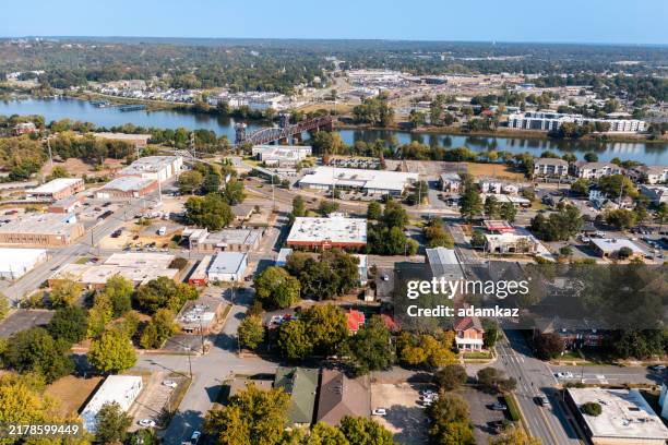 aerial drone image of downtown little rock arkansas - arkansas stock pictures, royalty-free photos & images