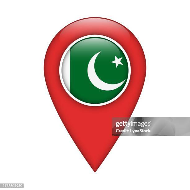 pinpoint vector icon with pakistan national flag isolated on white background. map pointer symbol for website, gps navigator, apps. illustration in flat design. location marker. geolocation mark on the map. - pakistani flag stock illustrations