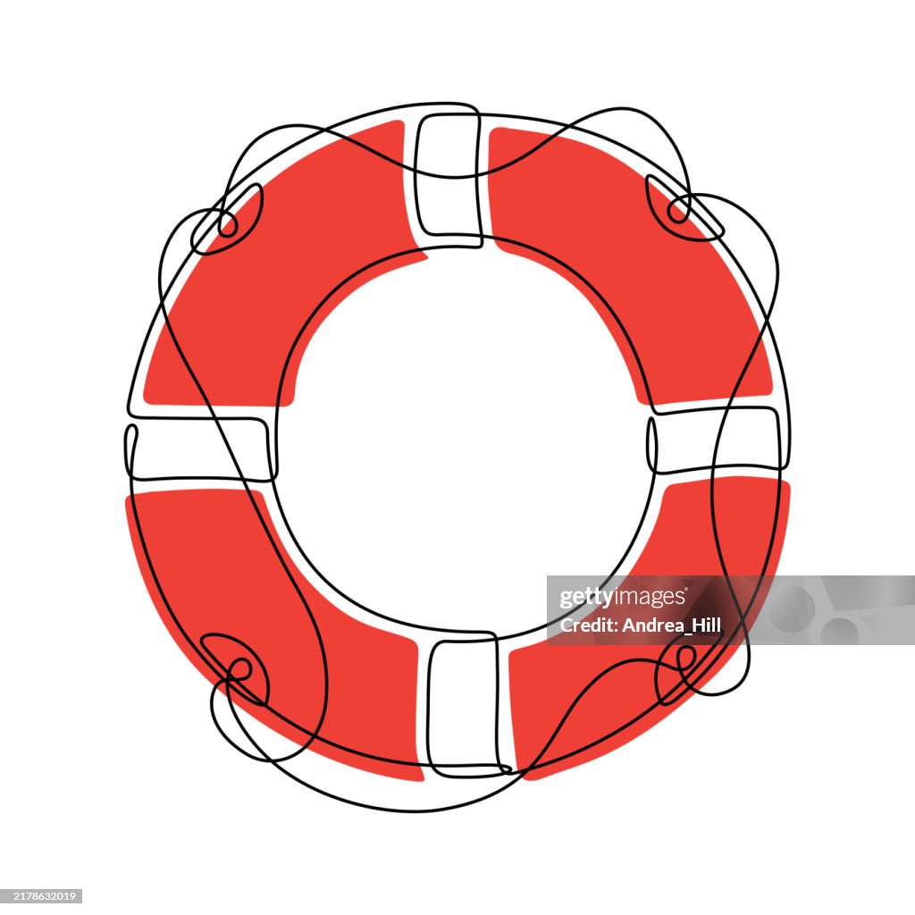 Life Ring, Buoy Continuous Line Drawing with Editable Stroke and Color Elements
