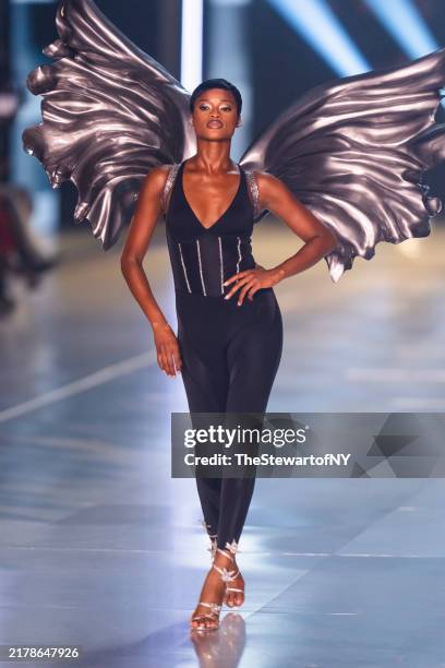 Mayowa Nicholas walks the runway during the Victoria's Secret Fashion Show 2024 at Duggal Greenhouse on October 15, 2024 in Brooklyn, New York.