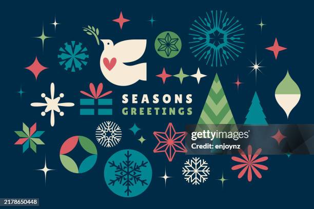 retro weihnachten icons muster kartendesign - weihnachtsmarkt stock-grafiken, -clipart, -cartoons und -symbole