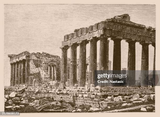 the south side of the parthenon - greek temple illustration stock illustrations