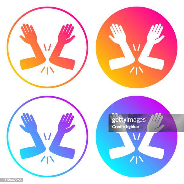 greeting with elbow bump. round icons with color gradients - elbow greeting sign stock illustrations