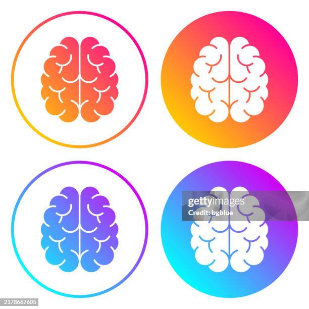 illustrations, cliparts, dessins animés et icônes de cerveau en vue de dessus. icônes rondes avec dégradés de couleurs - cerveau