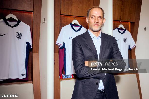 Thomas Tuchel poses for a photo as he is announced as the new England manager at Wembley Stadium on October 16, 2024 in London, England.