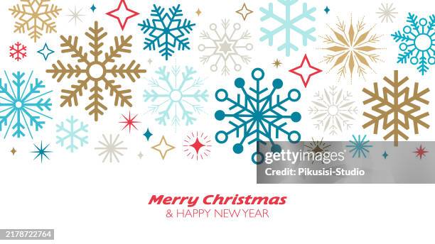 feiertags-, weihnachts- und neujahrshintergrund mit schneeflocken und funkeln. - schneeflocke stock-grafiken, -clipart, -cartoons und -symbole