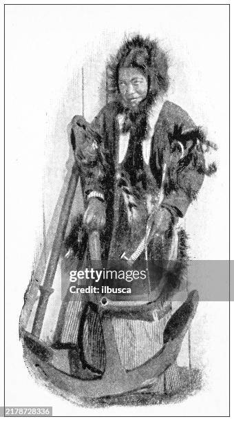 antique image: arctic expedition, point barrow woman - alaska native stock illustrations