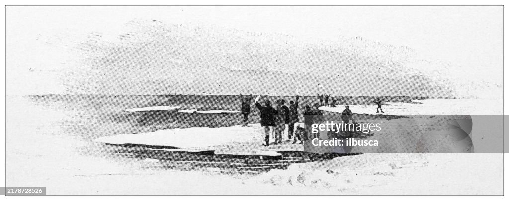 Antique image: Arctic expedition, passing Point Barrow