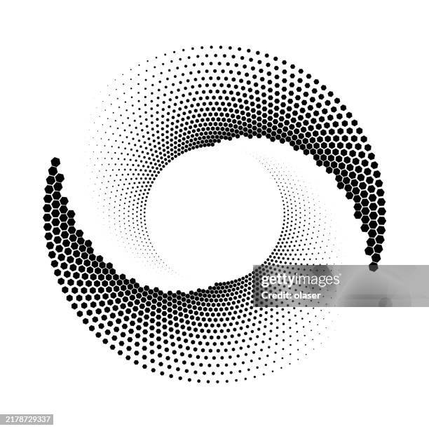 halftone spiral pattern created with black dots. - optical illusion stock illustrations
