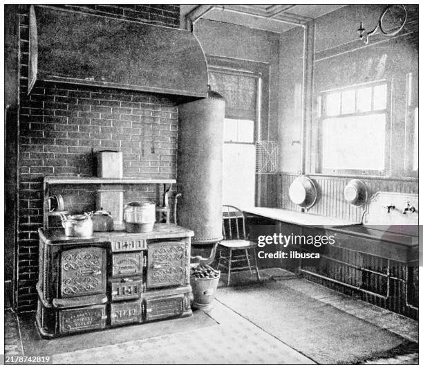 antique image: modern kitchen - empty kitchen counter stock illustrations