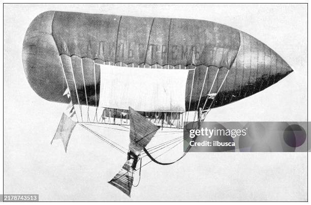 antique image: russian airship prototype - zeppelin retro stock illustrations