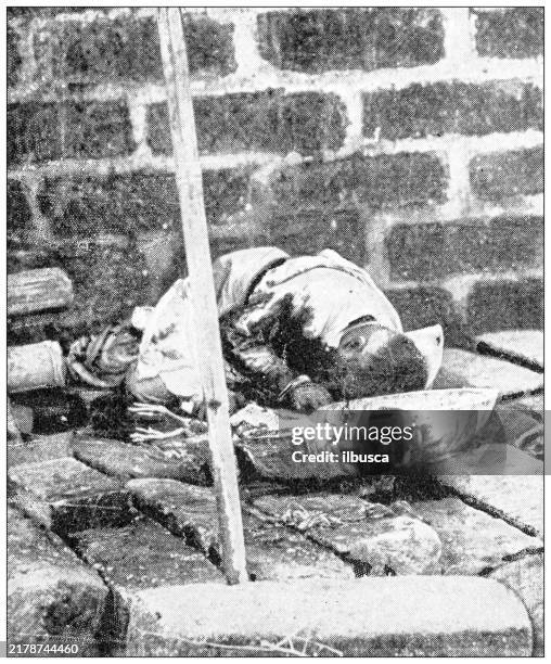 antique image: spanish american war in the philippines, dead soldier - spanish american war 1899 stock illustrations
