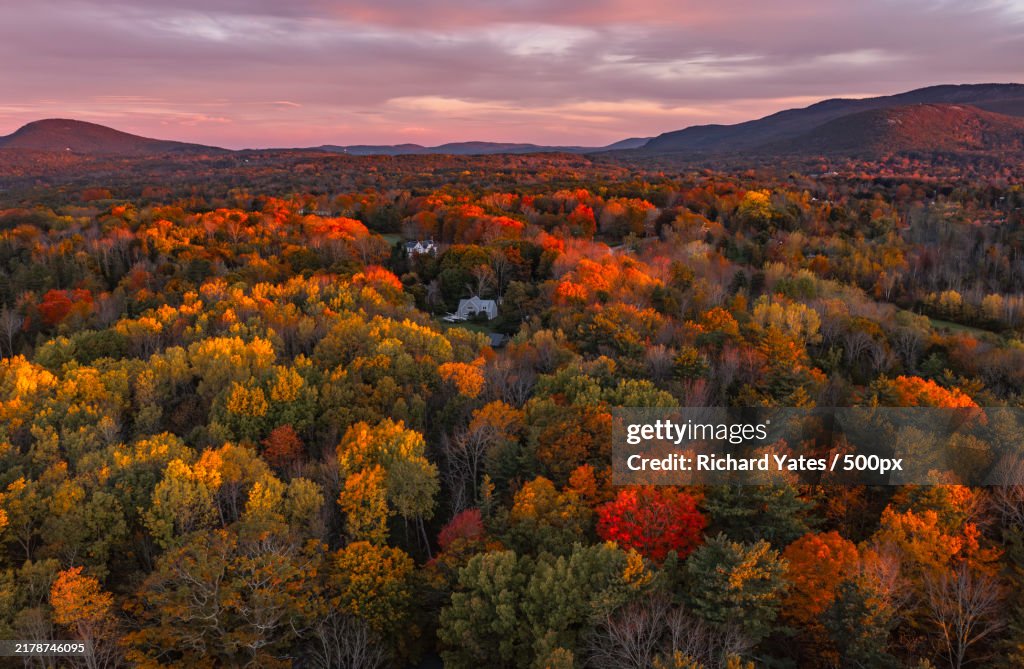Scenic view of autumn trees against sky,Rockport,Maine,United States,USA