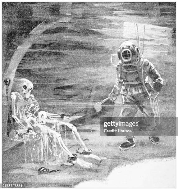 antique image - scuba diving stock illustrations