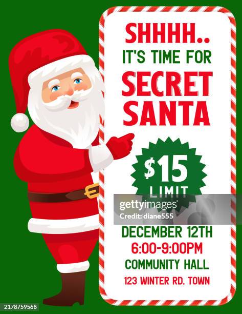 bildbanksillustrationer, clip art samt tecknat material och ikoner med secret santa invitation poster template - santa