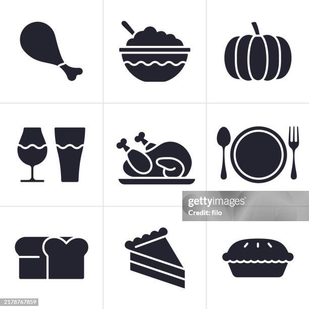 illustrations, cliparts, dessins animés et icônes de thanksgiving automne automne nourriture manger repas icônes et symboles. - repas entre amis