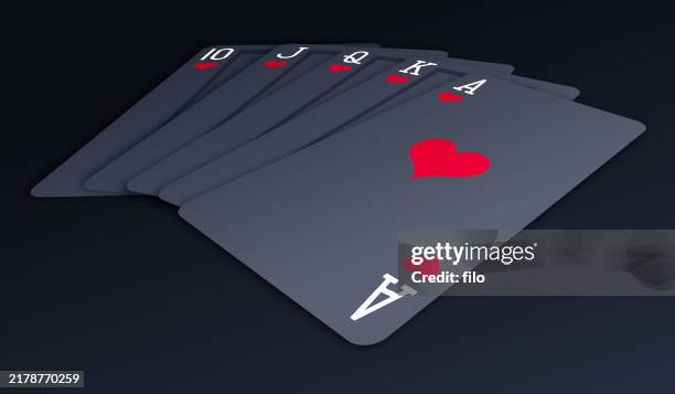 royal flush hearts spielkarten - könig figurenkarte stock-grafiken, -clipart, -cartoons und -symbole