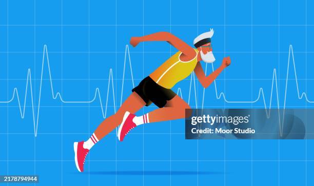 elderly man running sprint vector illustration - senior jogging stock illustrations