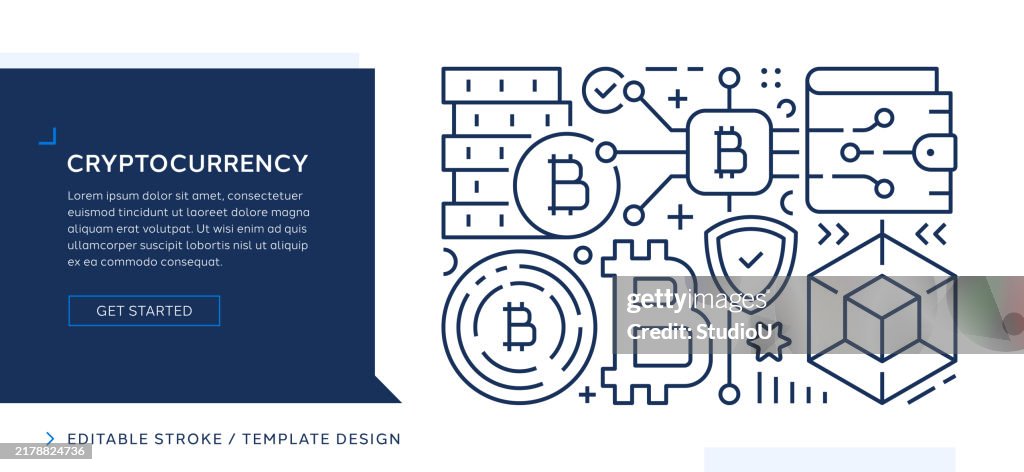Cryptocurrency Themed Editable Vector Line Art Design