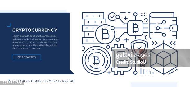 cryptocurrency themed editable vector line art design - monetary policy stock illustrations